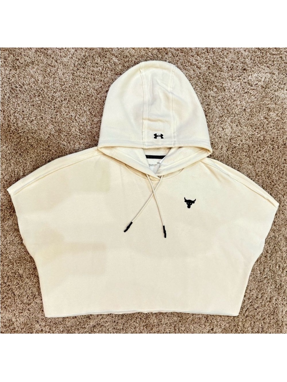 Under Armour Project Rock Terry Short Sleeve Hoodie Cream Size L NWT
